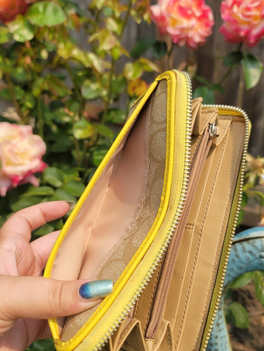 Coach Signature Stripe Yellow Wallet - Picture 13 of 14